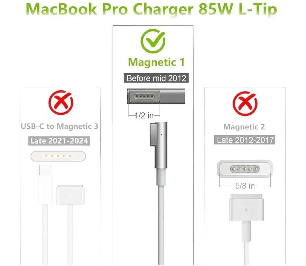 85W L-Tip Magnetic 1 Power Adapter Charger for MacBook‎ Pro (Before Mid 2012)